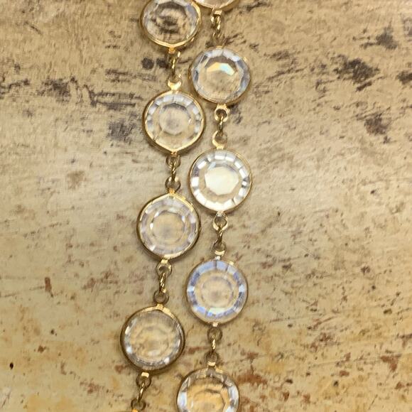Gold Linked and Bezel Set Clear and Faceted Crystal Necklace 34 Inches Vintage - Picture 7 of 8